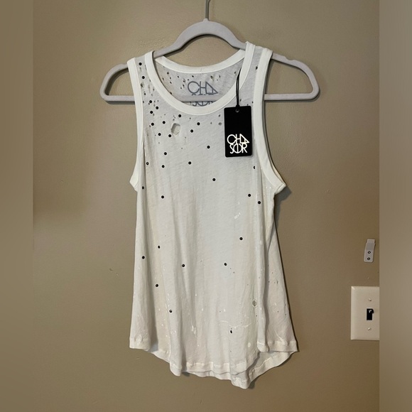 Chaser Gauzy Paint Splatter Destructed Muscle Tank NWT - Picture 2 of 7